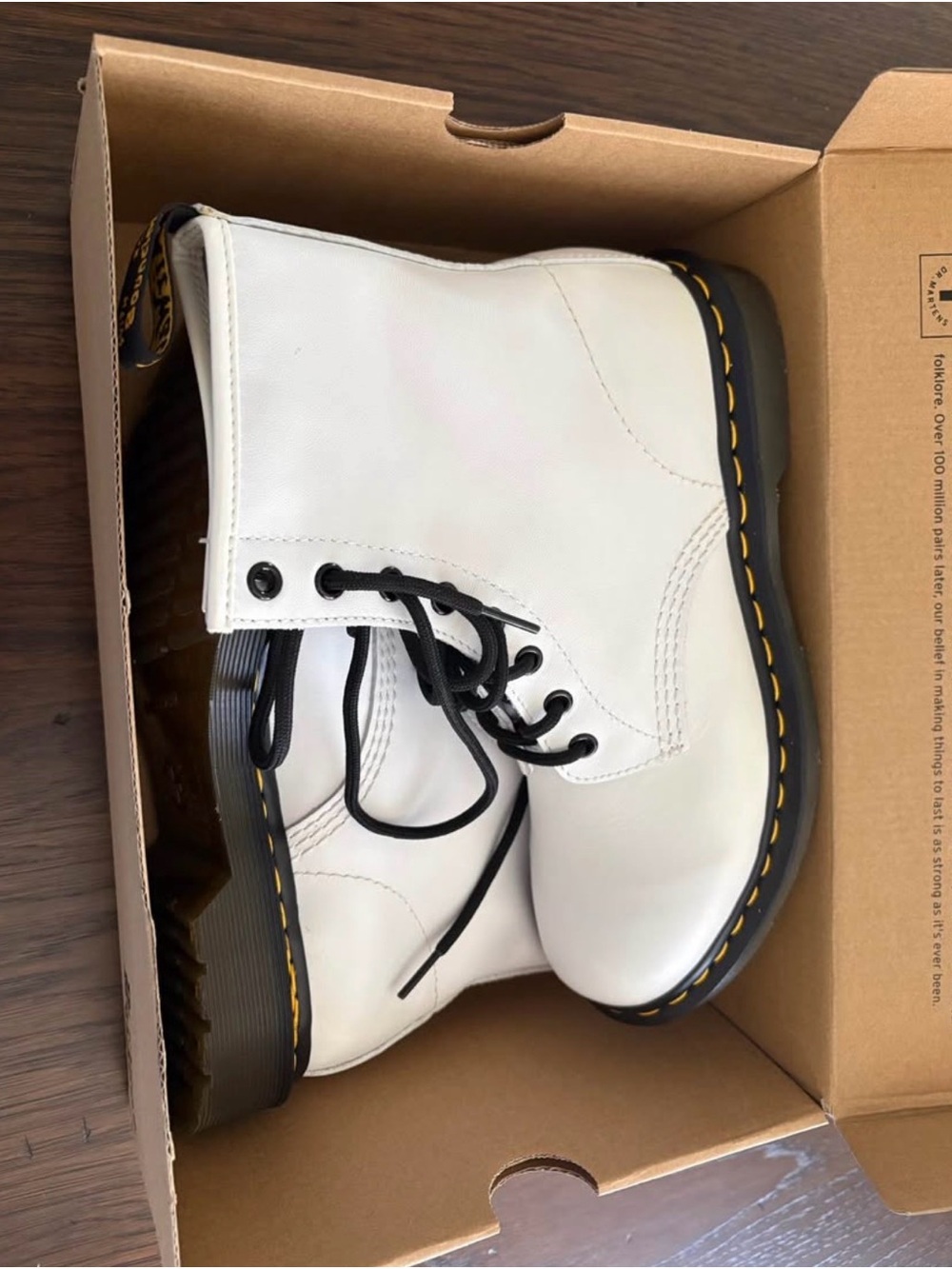 Dr. Martens White Leather Lace-Up Boots with Black Laces